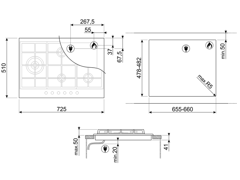 варочная поверхность Smeg PX375LMB купить