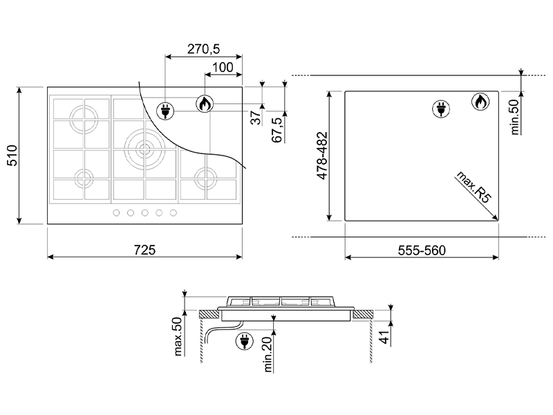 варочная поверхность Smeg PX375MB купить