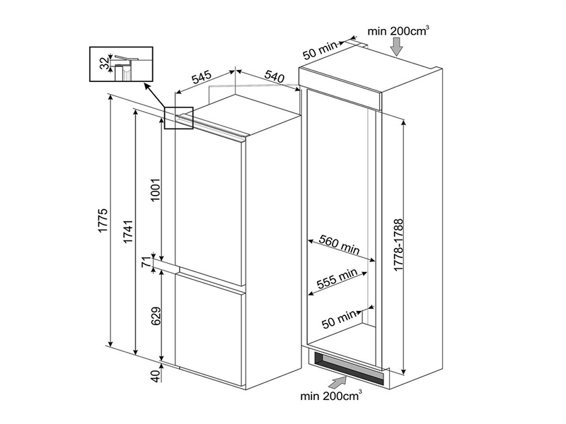 холодильник встраиваемый Smeg C8174TNE купить