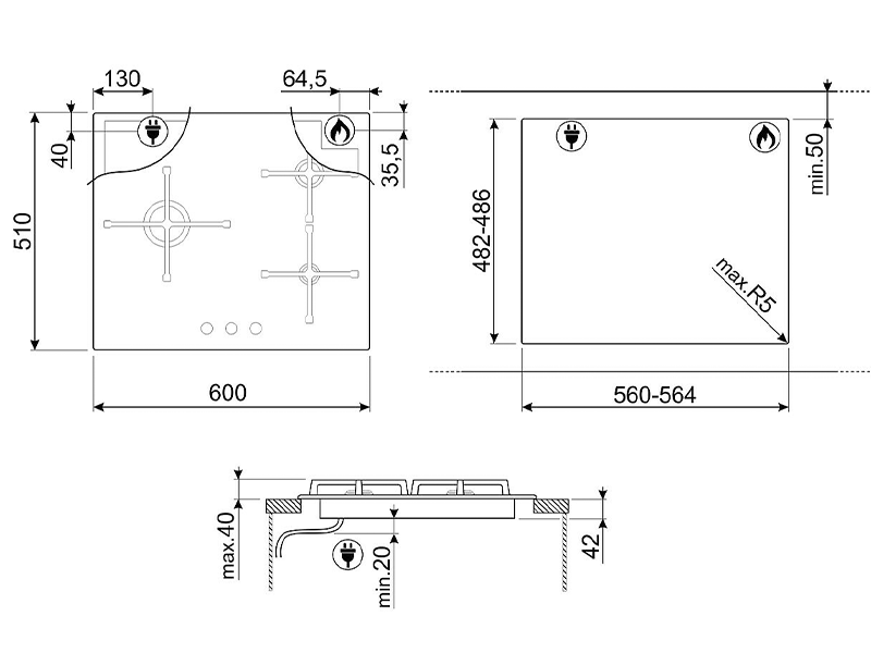 варочная поверхность Smeg PV164B3 купить