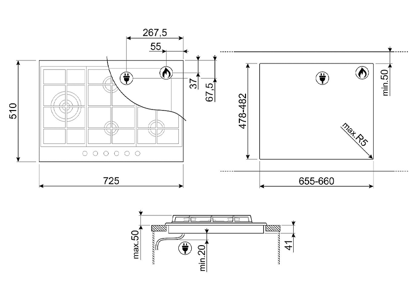 варочная поверхность Smeg PX375L купить